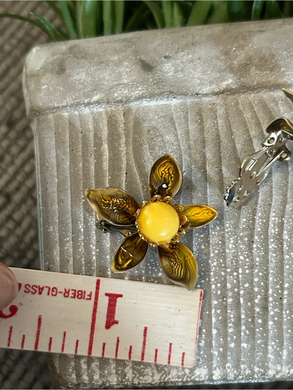 Vintage Yellow Flower Clip-On Earrings amber colored petals unique